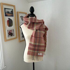 Bronte 100% Merino Wool Scarf Plaid Pink Gray Cream Check Women's British Isles